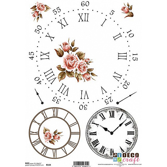Hartie de orez A4 - Cadrane de ceas cu trandafiri
