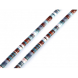 Șnur rotund cu lurex Ø6 mm, la metru, motiv indian - maro - albastru
