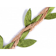 Șnur decorativ din iută cu frunze, lățime 25 mm (card 10 m)