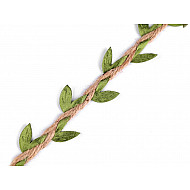 Șnur decorativ din iută cu frunze, lățime 25 mm (card 10 m)