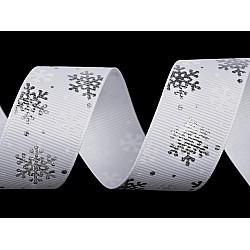 Panglică ripsată cu fulgi de zăpadă, lățime 25 mm (3 m) - alb - argintiu