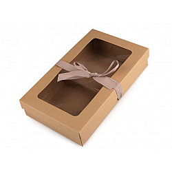 Cutie cu fereastră și fundă (pachet 5 Buc.) - maro natural