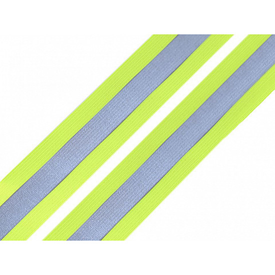 Elastic lat cu bandă reflectorizantă la metru, lățime 40 mm - galben verzui strident - neon