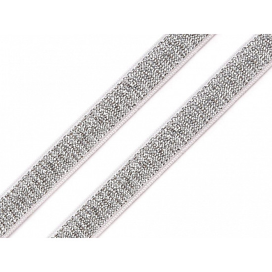 Elastic moale confecții / bretele cu lurex la metru, lățime 10 mm - argintiu