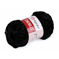 Fir de tricotat plușat Chenille, 100 g, negru