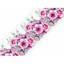 Panglică satinată, imprimeu floral, lățime 40 mm, roz, 22.5 m