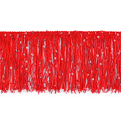Fringes with sequins, width 10 cm - Red (1 Meter)