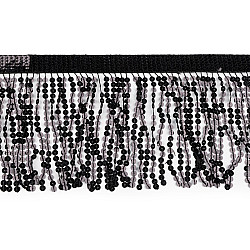 Fringes with holographic sequins, width 15 cm - Black (1 Meter)