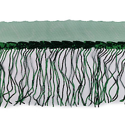 Monofilament trimming braid with sequin fringes, width 20 cm - Dark green (1 Meter)