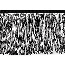Fringe with holographic sequins, width 30 cm - Black (1 Meter)