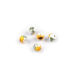 Porcelain beads with flowers ø8 mm - Yellow daffodil (5 Pieces)