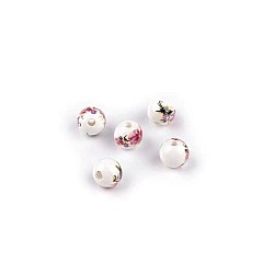 Porcelain beads with flowers ø8 mm - Pink-violet (5 Pieces)