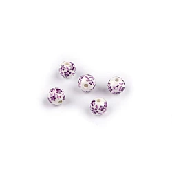 Porcelain beads with flowers ø8 mm - Dark purple (5 Pieces)