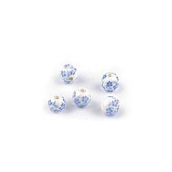Porcelain beads with flowers ø8 mm - Forget-me-not blue (5 Pieces)