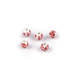 Porcelain beads with flowers ø8 mm - Red (5 Pieces)