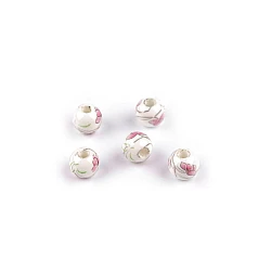 Porcelain beads with flowers ø8 mm - Light pink (5 Pieces)