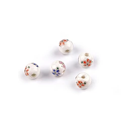 Porcelain beads with flowers ø8 mm - Multicolor (5 Pieces)