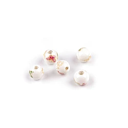 Porcelain beads with flowers ø8 mm - Yellow (5 Pieces)