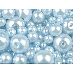 Round glass pearl imitation beads mix of sizes approx. ø4-12 mm - Blue ice (50 Grams)