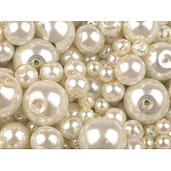 Round glass pearl imitation beads mix of sizes approx. ø4-12 mm - Cream lightest (50 Grams)