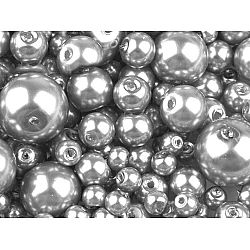 Round glass pearl imitation beads mix of sizes approx. ø4-12 mm - Silver (50 Grams)