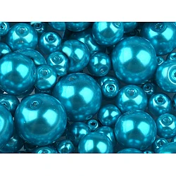 Round glass pearl imitation beads mix of sizes approx. ø4-12 mm - Sea turquoise (50 Grams)