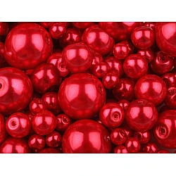 Round glass pearl imitation beads mix of sizes approx. ø4-12 mm - Red (50 Grams)