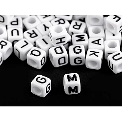 Plastic beads cube 6 mm with letters - Mix black-white (1 Bag)