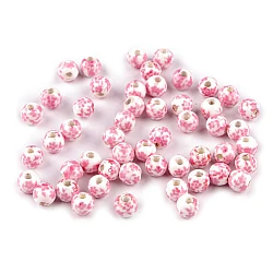 Porcelain floral round beads  ø6 mm - Pink (10 Pieces)
