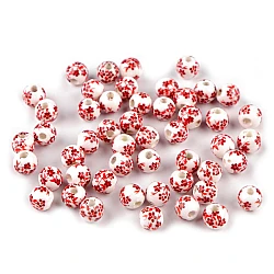 Porcelain floral round beads  ø6 mm - Red (10 Pieces)