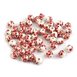 Porcelain floral round beads  ø6 mm - Red strawberry (10 Pieces)