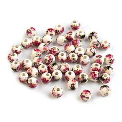 Porcelain floral round beads  ø6 mm - Pink-violet (10 Pieces)