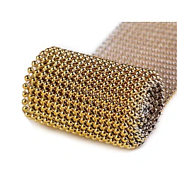 Acrylic pearl mesh ribbon / plastic bead pearl trimming, width 50 mm - Gold (9 Meters)