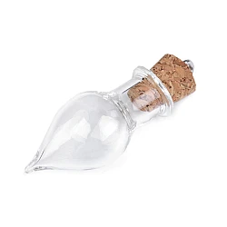 Glass drop pendant / mini wishing bottle with cork stopper 13x37 mm - Transparent (10 Vials)