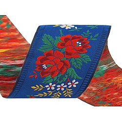 Polyester folk costume patterned ribbon width 55mm - Blue sapphire (1 Meter)