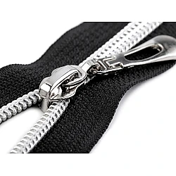 Nylon zipper with silver teeth no 7, length 55 cm - Black (1 Piece)