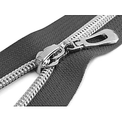 Nylon zipper with silver teeth no 7, length 60 cm - Dark grey (1 Piece)
