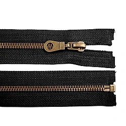 Old brass zipper no 5, lenght 60 cm jacket - Black (1 Piece)
