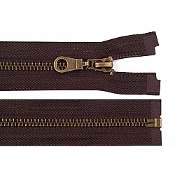 Old brass zipper no 5, length 70 cm jacket - Chocolate (1 Piece)