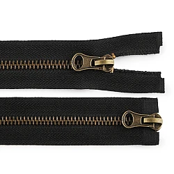 Antique brass zipper no 5, open-end, 2 sliders / two-way 70 cm - Black (1 Piece)