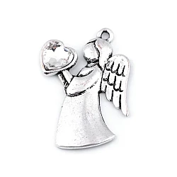 Metal charm - angel with heart 24x36 mm - Crystal (1 Piece)
