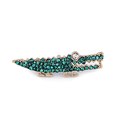 Brooch / lapel pin with rhinestones - ladybird, crocodile - Green turquoise (1 Piece)