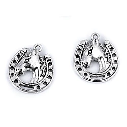 Metal charm / pendant horse in horseshoe 18x21 mm - Platinum (5 Pieces)
