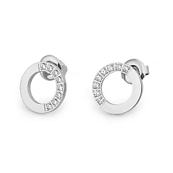 Stainless steel earring hoops, triangles with rhinestones - Silver (1 Pair)