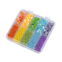 Set of seed beads and sequins in a plastic box - Mix of colours (1 Set)