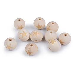Unfinished wooden beads - star, smiley face ø20 mm - Natural light (10 Pieces)