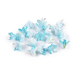 Plastic beads with ab effect flower / bell  shape 12x16 mm - Blue azure (20 Pieces)