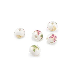 Porcelain beads with flowers ø10 mm - Yellow (5 Pieces)