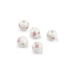 Porcelain beads with flowers ø10 mm - Pink (5 Pieces)
