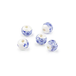 Porcelain beads with flowers ø10 mm - Blue (5 Pieces)